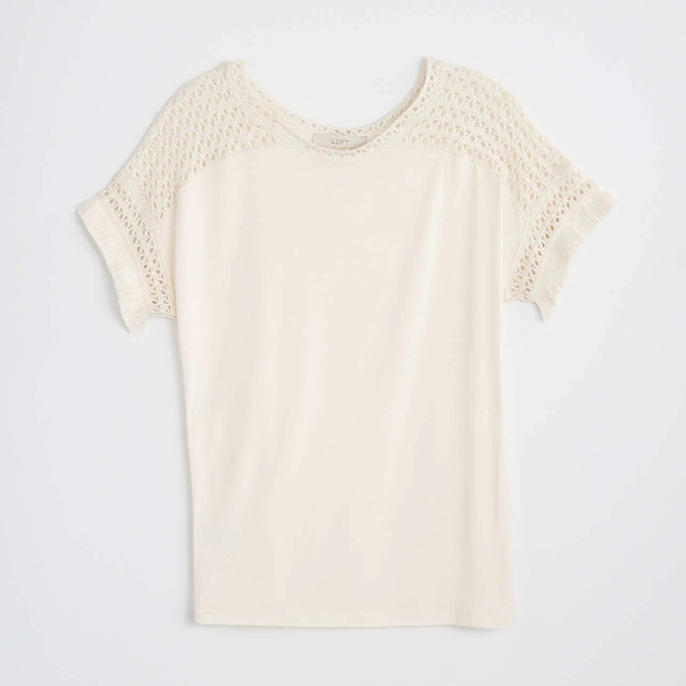 Loft Ivory Crochet Dolman Tee